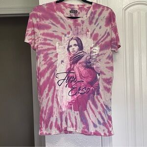 ⭐️Starwars womens Size  Med Jyn Erso Pink Short Sleeve Tye Dye Rayon Blend Shirt